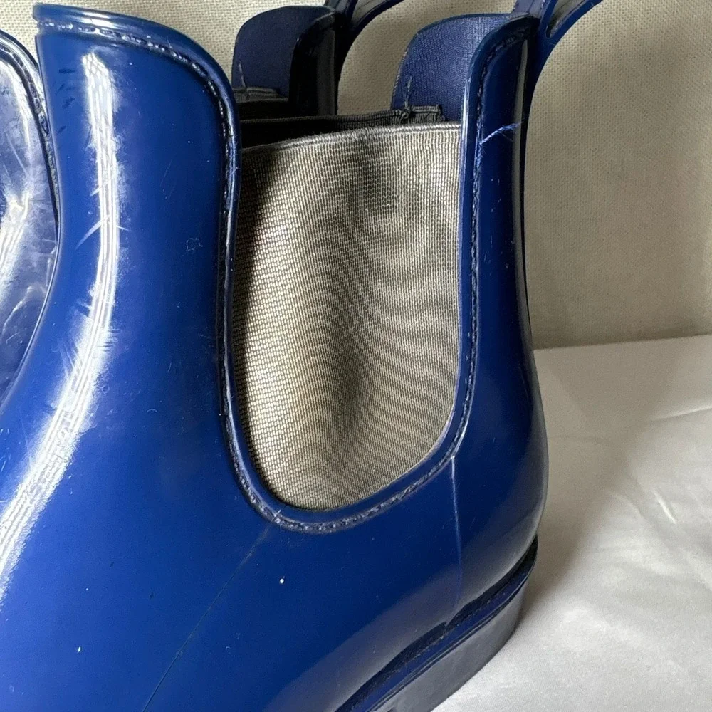 Lauren Ralph Lauren Tally Navy Blue Glossy Rubber Rain Boots Women 10 Ankle Boot